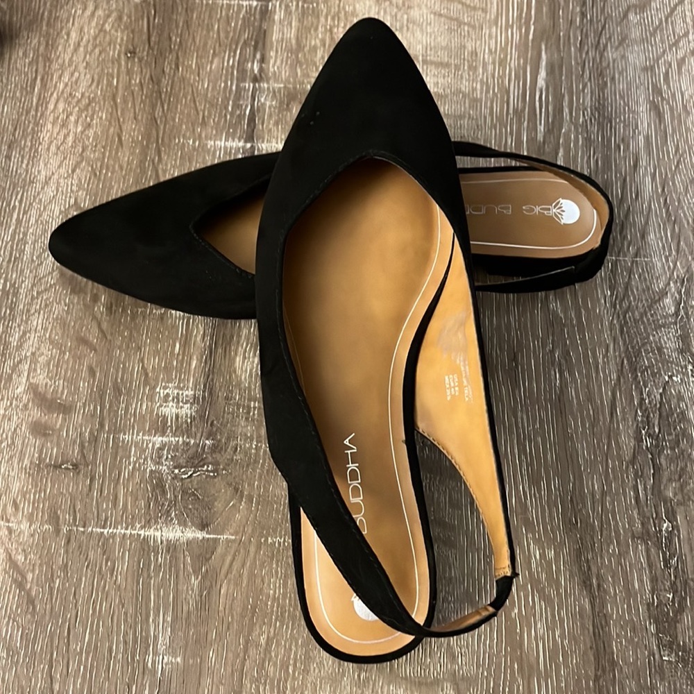 Black suede sling back shoes